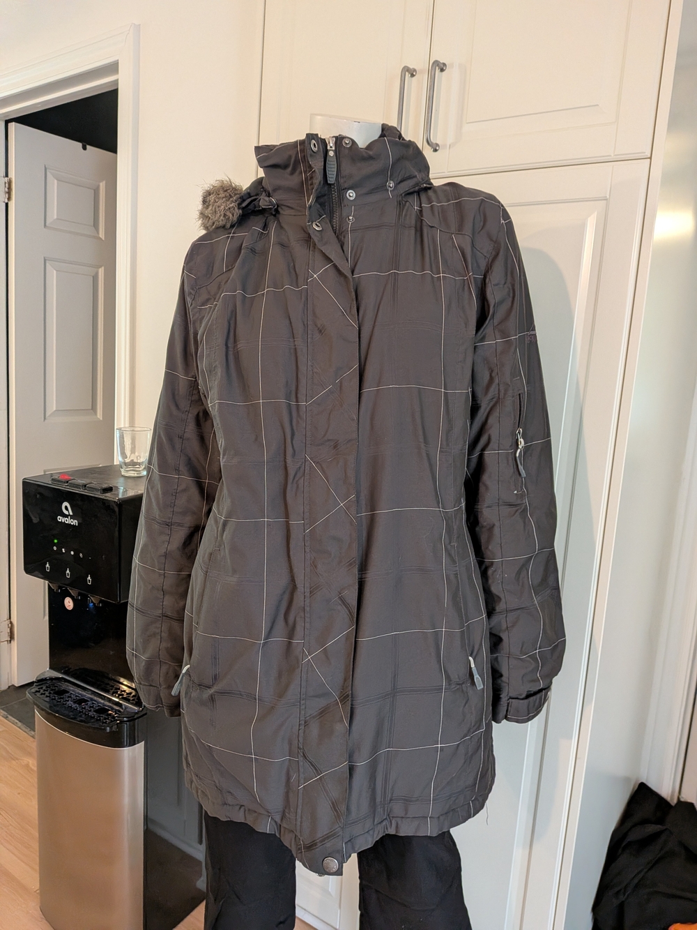 Women's Quilted Hooded Winter Coat in Charcoal Gray